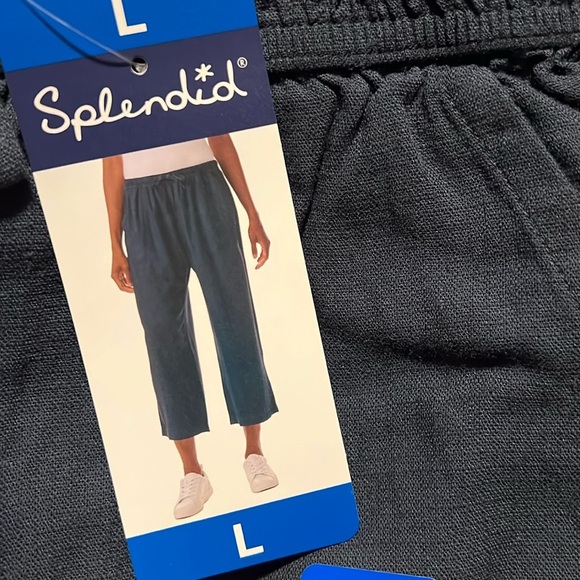 NWT Splendid Women's Navy Wide Leg Crop linen Pants Drawstring Elastic-waist - Picture 3 of 4